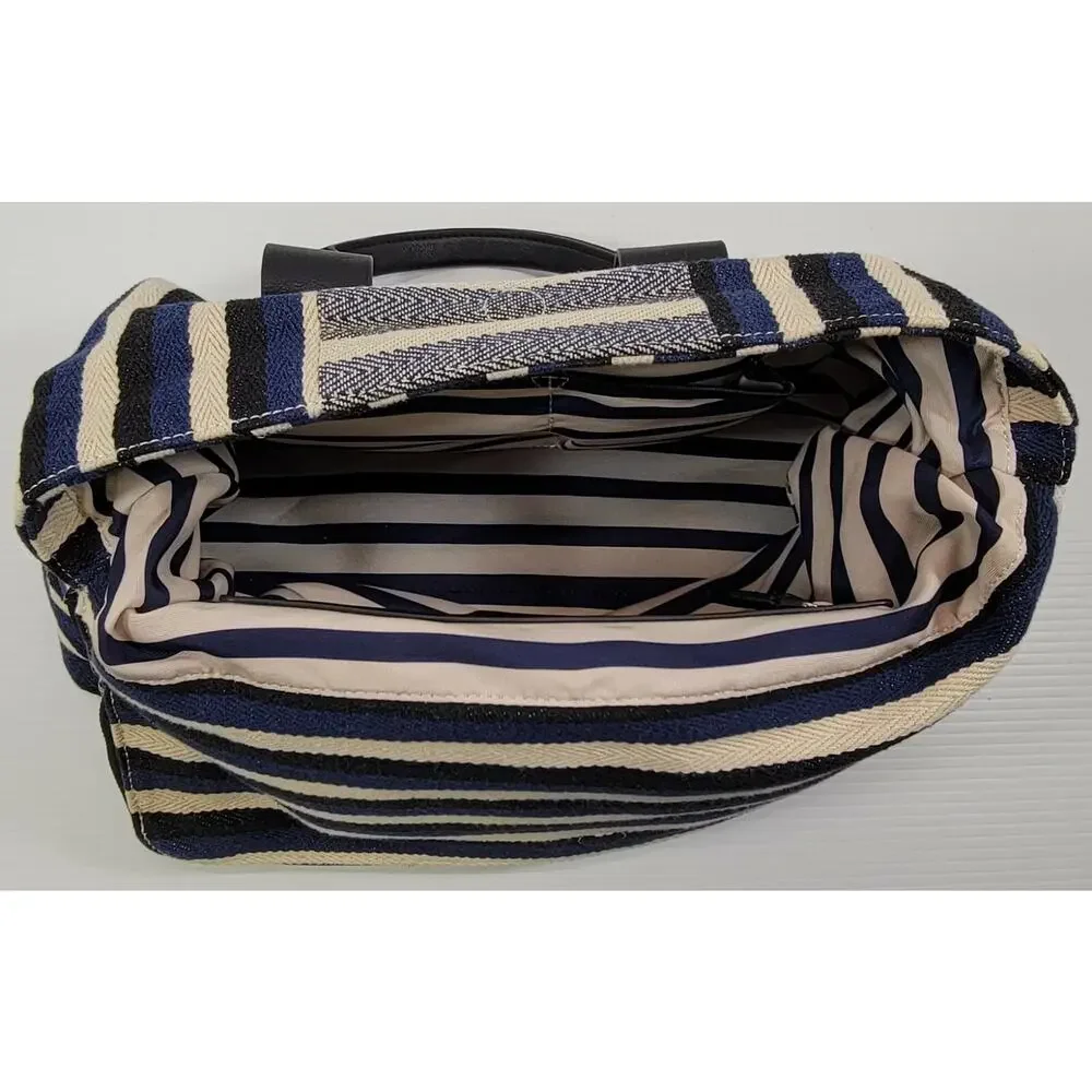 c4) Splendid Women's Hobo Tote Cotton Striped Bag Blue Black White